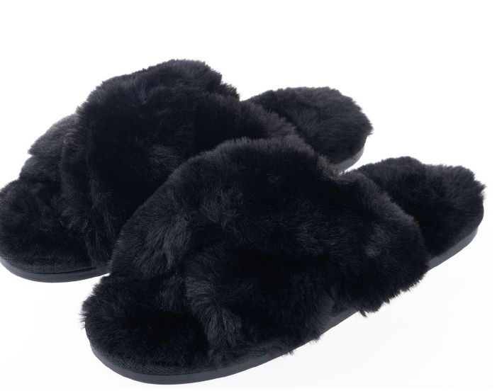 (PREB XM )PANTOUFLE FEMME CROISÉE NOIR FOURRURE