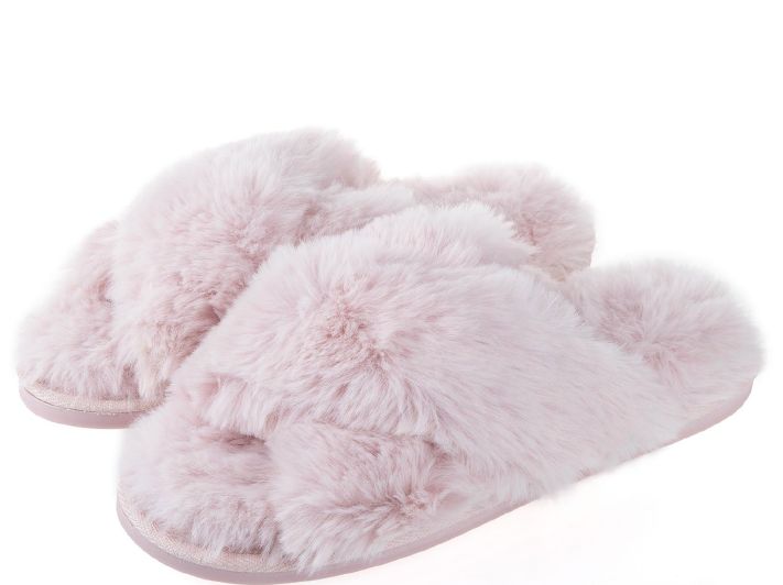 PANTOUFLE FEMME CROISÉE ROSE FOURRURE (PREB XM)