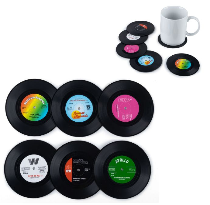 (PREB XM ) PRÉSENTOIR SOUS-VERRES VINYLE RETRO (PQT DE 6)
