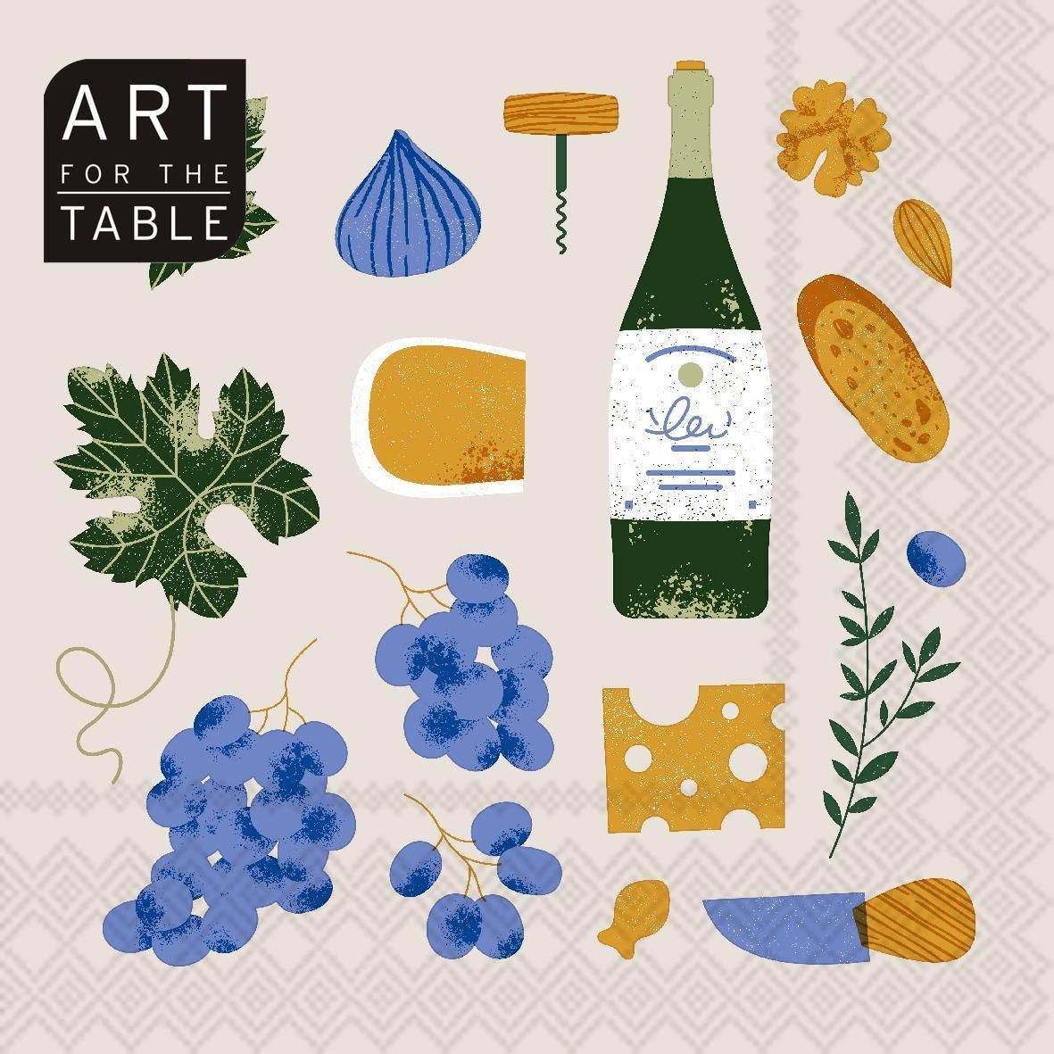 SERVIETTES DE TABLES 13 X 13 PQ20 VIN ET FROMAGE(D3-7)
