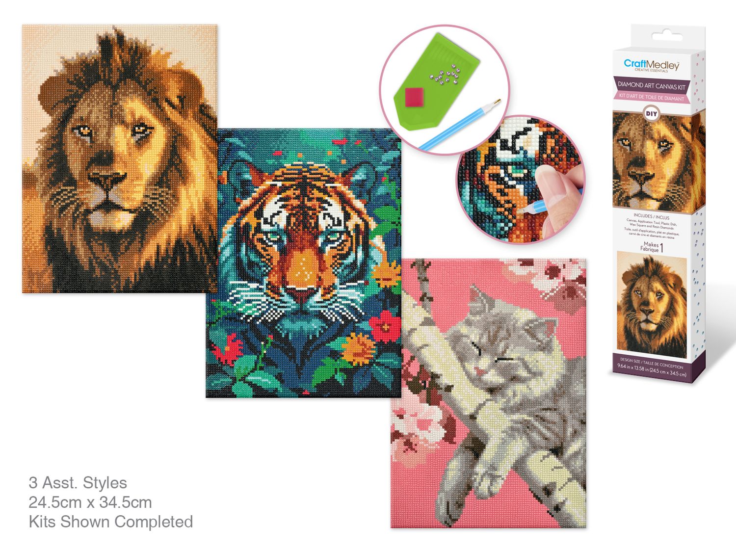 Kit de Medley Artisanal : Art en diamant 11,8"x15,7 » avec Gemmes+Outils Assistant 6eax3styles A) Monde des Chats
