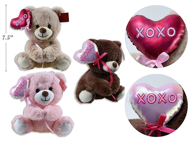 PELUCHE OURS AVEC BALLON COEUR 7.5 PO (SV)