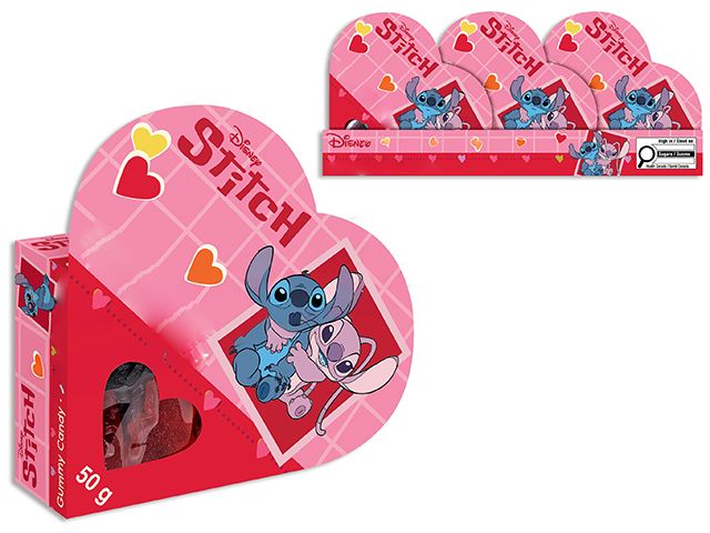 Stitch Gummy dans la boîte à cœur. 50g. 24/Présentoir. (SV)