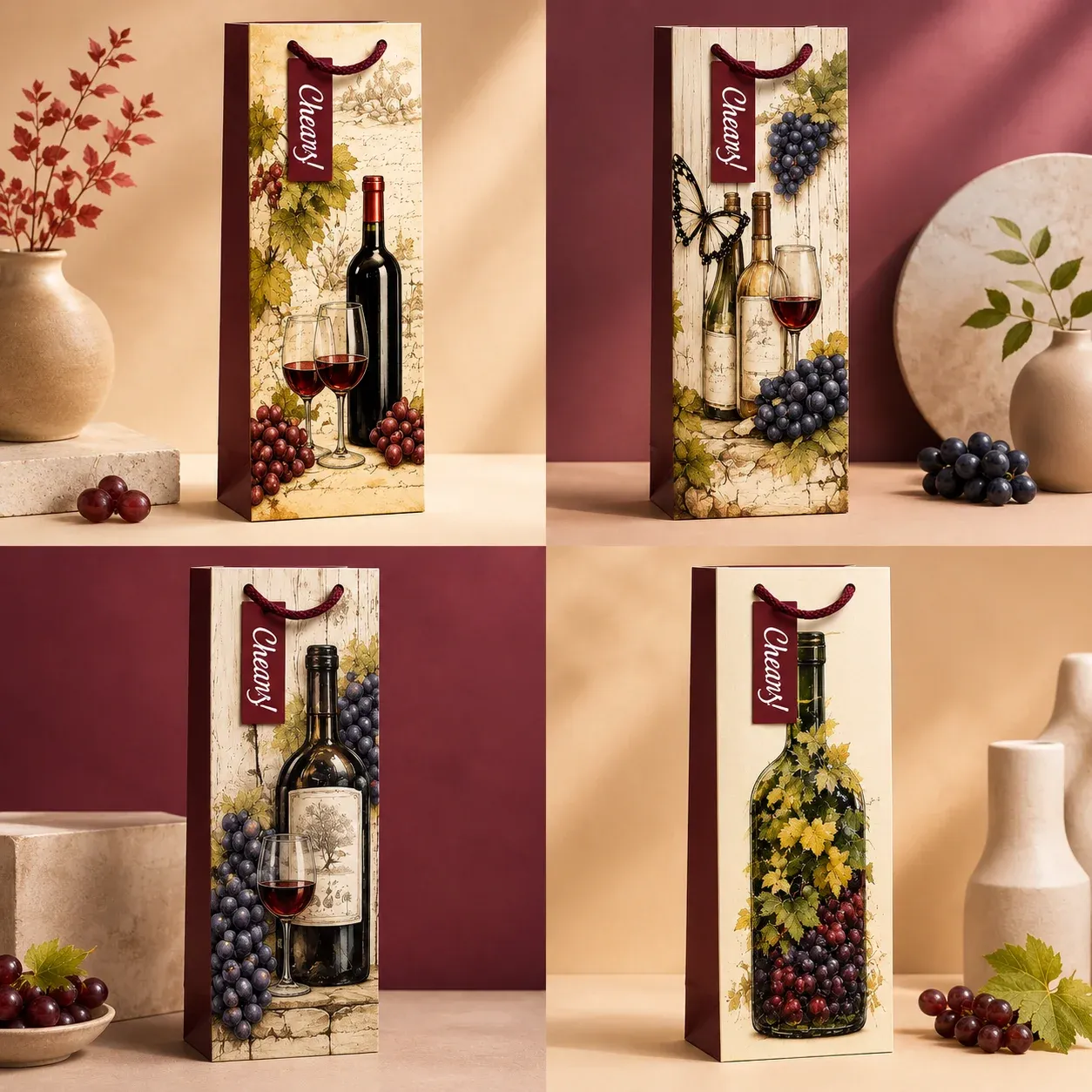 Sac à vin Premium 4 designs variés