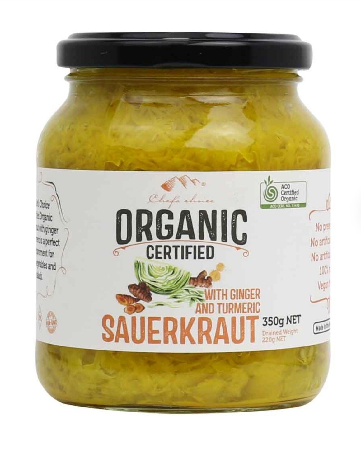 Chef's Choice Organic Sauerkraut with Ginger and Turmeric 350g