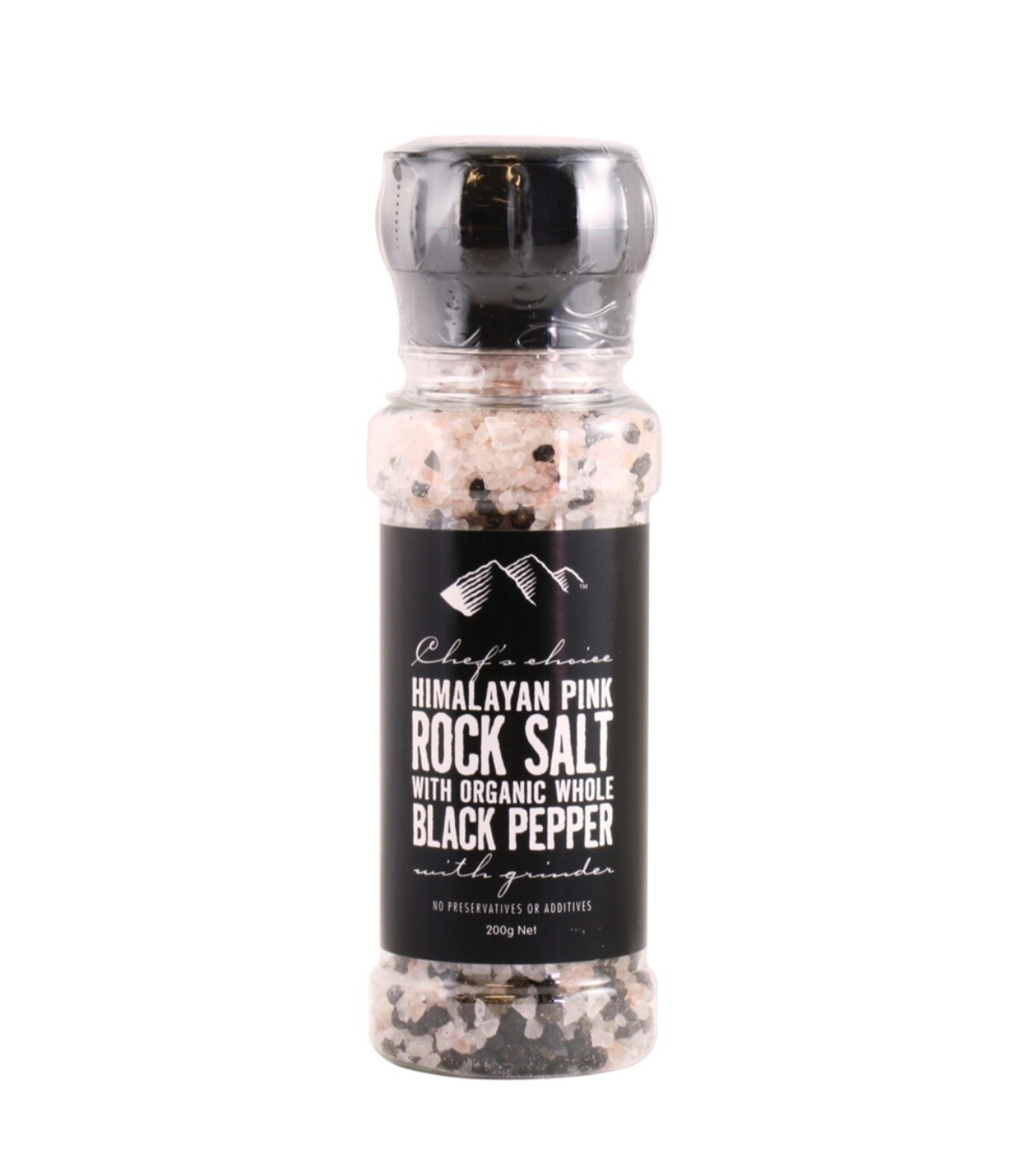 Chef&#39;s Choice Himalayan Pink Rock Salt with Organic Whole Pepper Grinder 200g