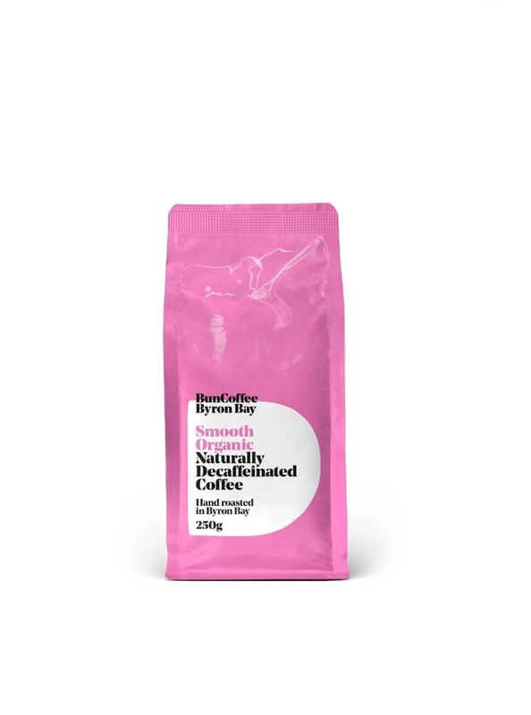 BunCoffee Byron Bay Organic Smooth Coffee Naturally Decaffeinated Domestic Espresso/Stovetop Ground 250g