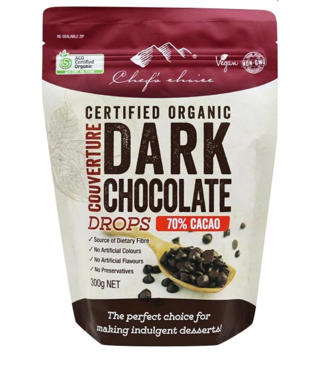 Chef's Choice Organic Dark Chocolate Drops 70% Cacao 300g