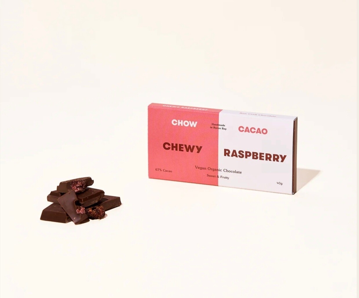 Chow Cacao Organic Vegan Chocolate Chewy Raspberry 40g