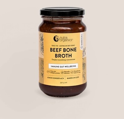 Nutra Organics Beef Bone Broth Concentrate Lemon Ginger ACV 390g