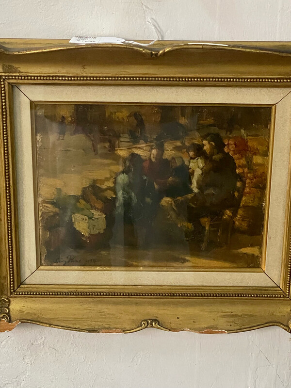 Luigi Pane, olio su tavola. Scena di famiglia sull’aia