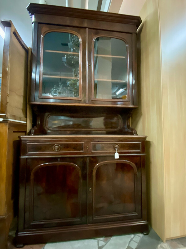 CREDENZA CON ALZATA IN PIUMA DI MOGANO EPOCA 800 RESTAURATA