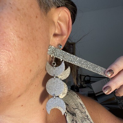 Triple Moon Goddess lightweight dangle sparkle earrings