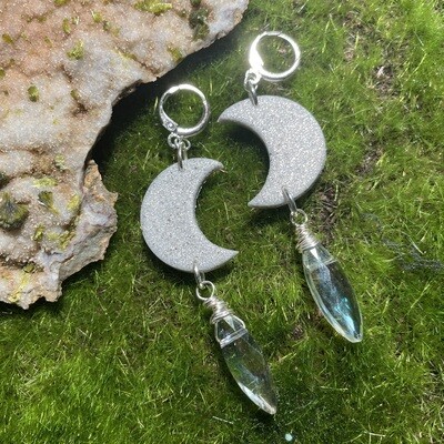 Crescent Moon with crystal lightweight dangle sparkle earrings