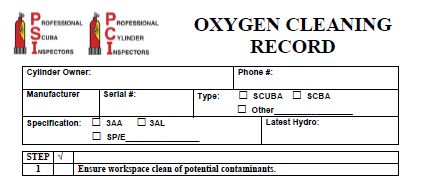 Electronic Oxygen Cylinder Cleaning Form