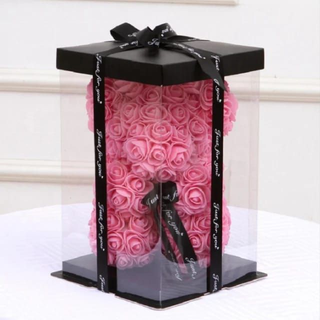 Fluffy Rose Bear With Gift Box