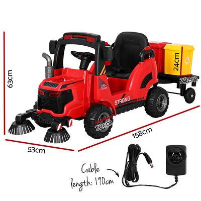 Kids Electric Ride On Car Street Sweeper Truck Toy Cars Remote 12V Red