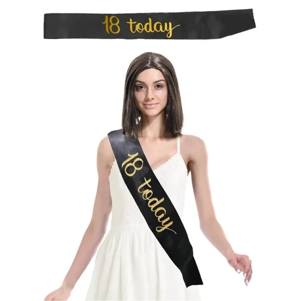 &quot;18 Today&quot; Birthday Black Gold Satin Sash