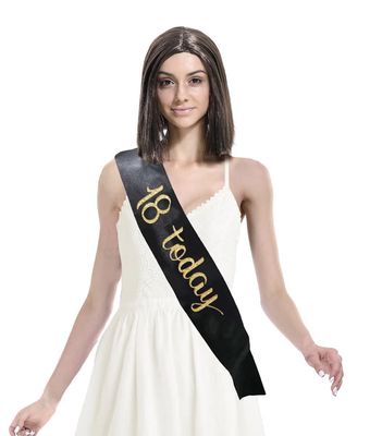 "18 Today" Birthday Black Gold Satin Sash