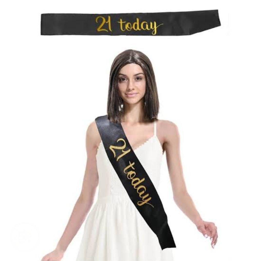 &quot;21 Today&quot; Birthday Black Gold Satin Sash