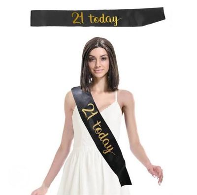 &quot;21 Today&quot; Birthday Black Gold Satin Sash