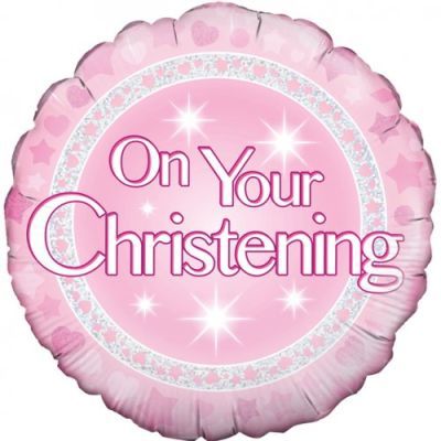 Holographic Pink &quot;On Your Christening&quot; Foil Balloon