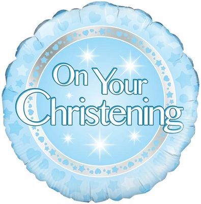 Holographic Blue "On Your Christening" Foil Balloon