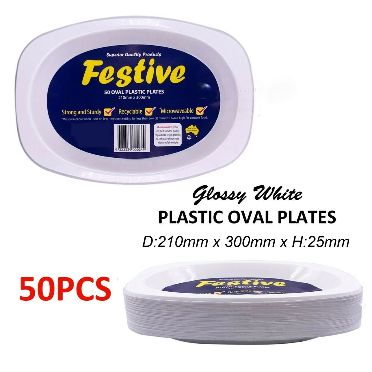 50x Oval Party Plastic Plate