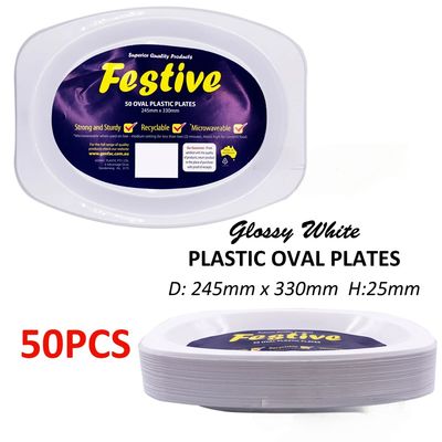 50× Oval Party Plastic Plate (245mm x 330mm x 25mm)