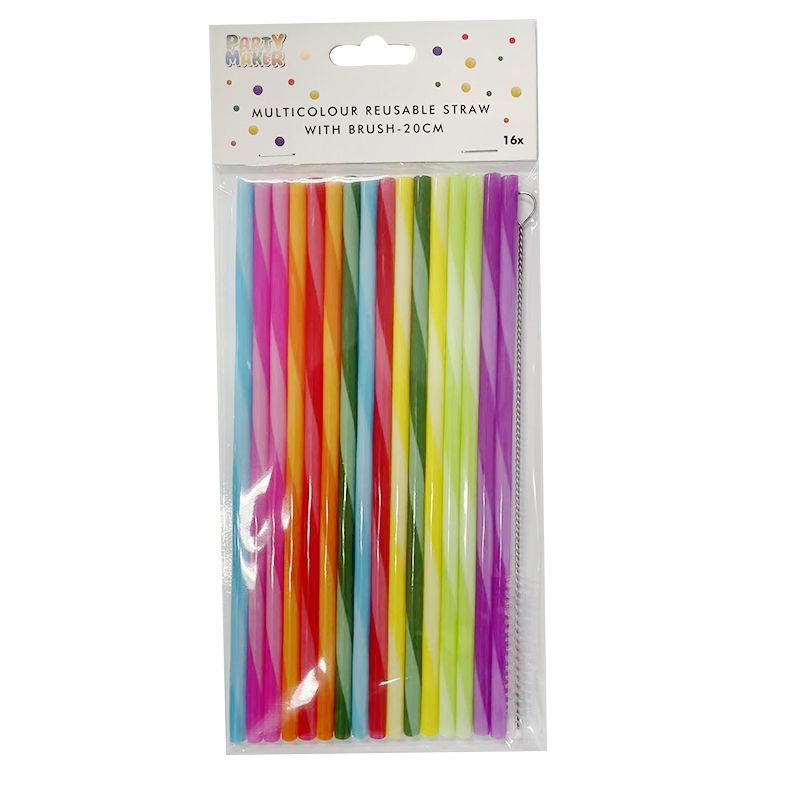 Multicolour Reusable Straws with Brush (20cm)