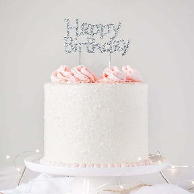 Happy Birthday Silver Cake Topper