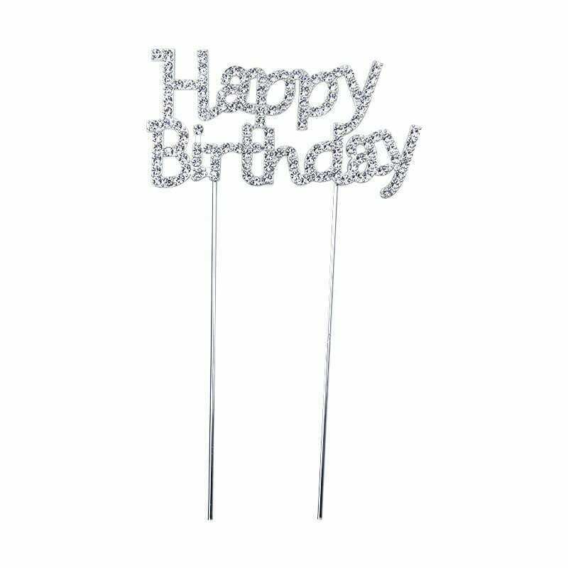 Happy Birthday Silver Cake Topper