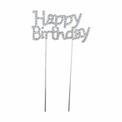 Happy Birthday Silver Cake Topper