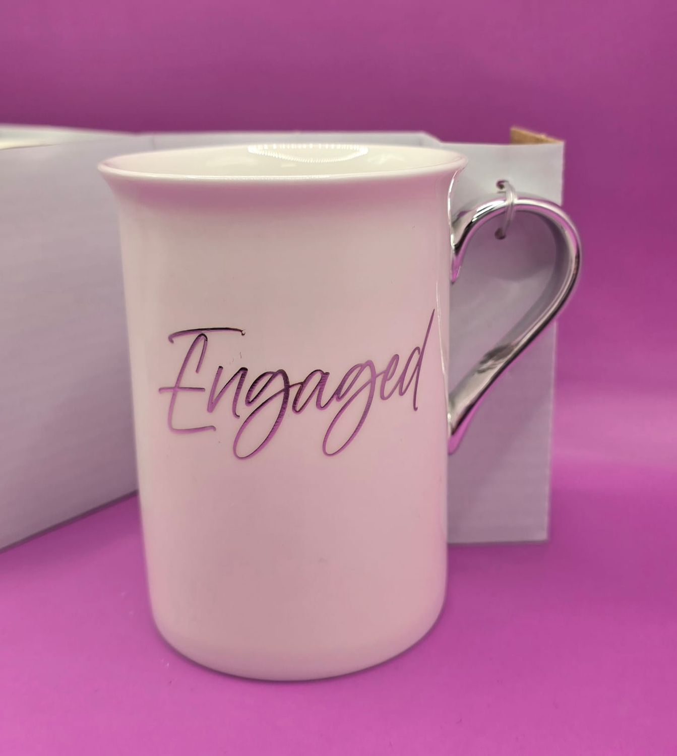 “Engaged” Ceramic Mug – Heart Handle