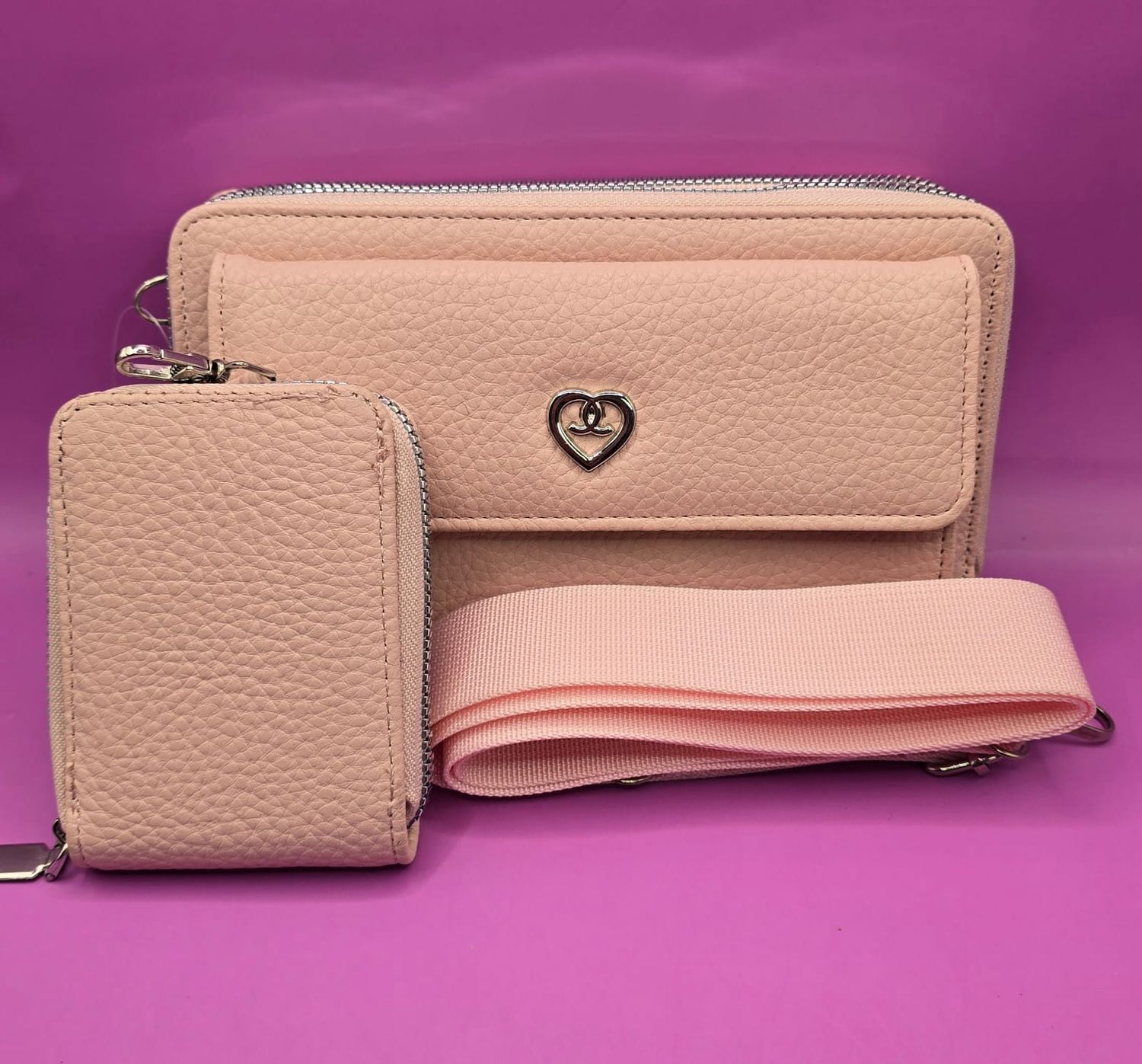 Blush Pink Crossbody Bag Set with Card Holder