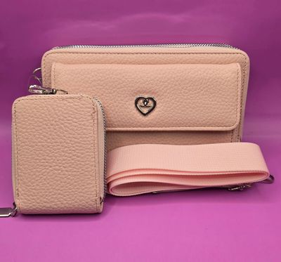 Blush Pink Crossbody Bag Set with Card Holder