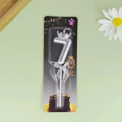 Number 7 Silver Crown Candle