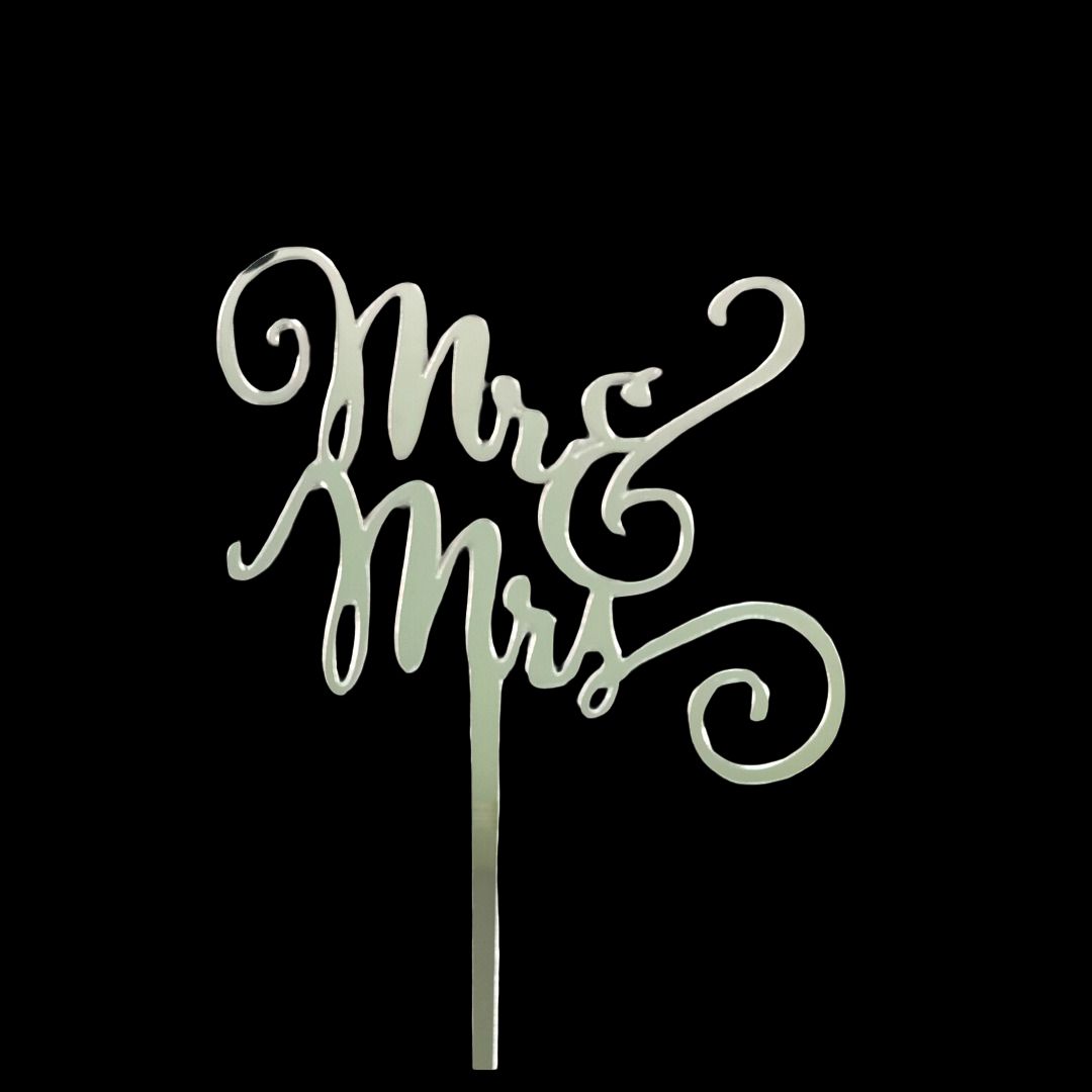 Mr &amp; Mrs Silver Cake Topper