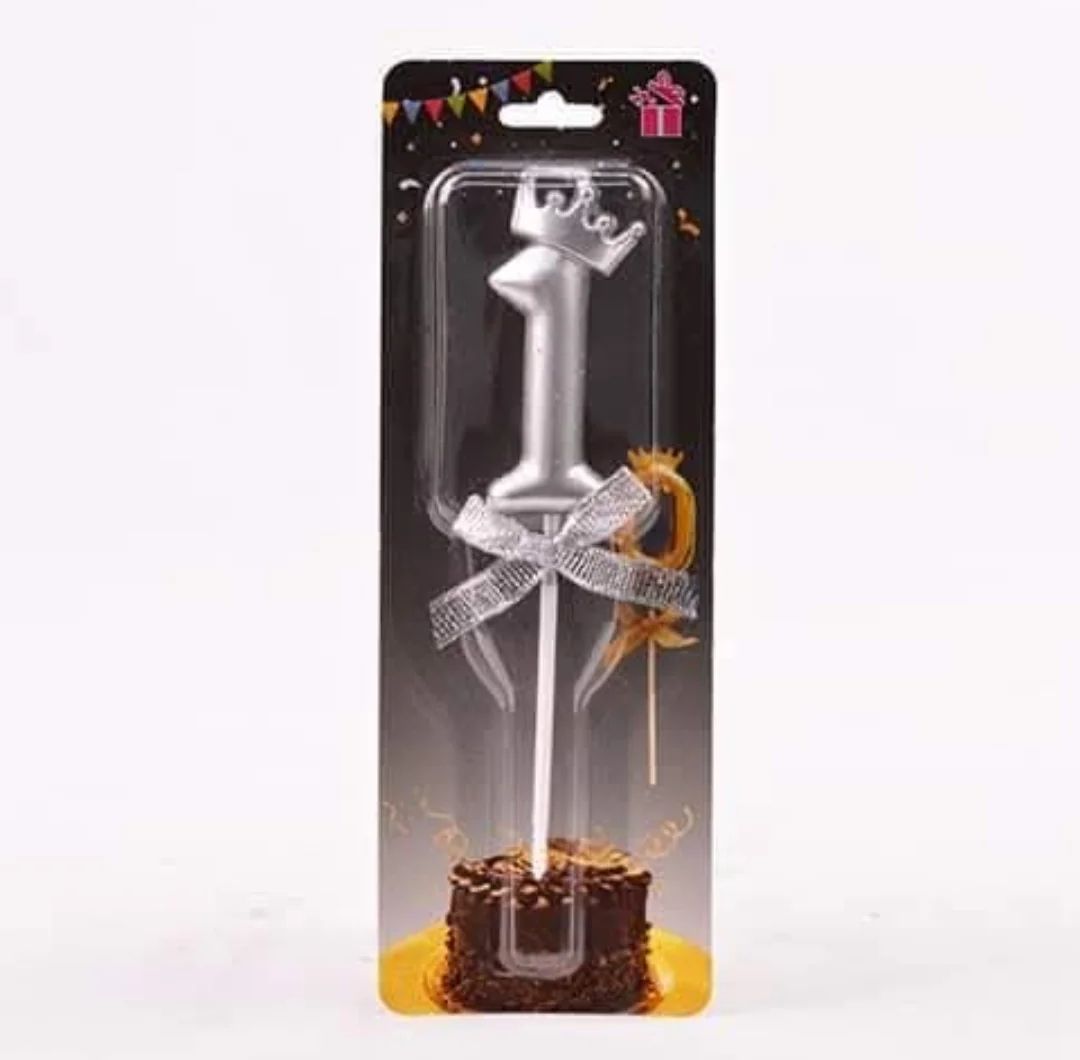 Number 1 Silver Candle with Crown