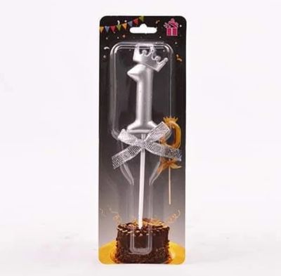 Number 1 Silver Candle with Crown