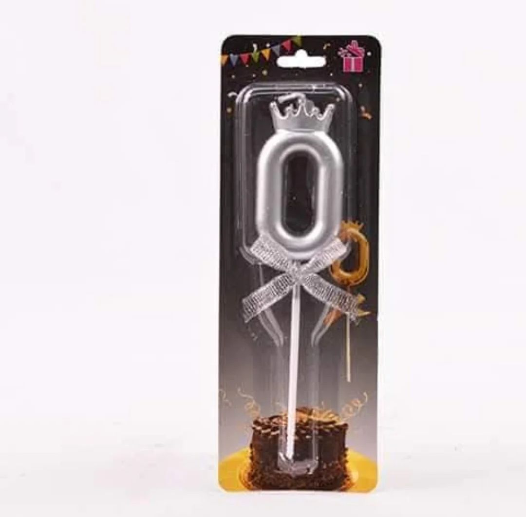 Number 0 Silver Crown Candle