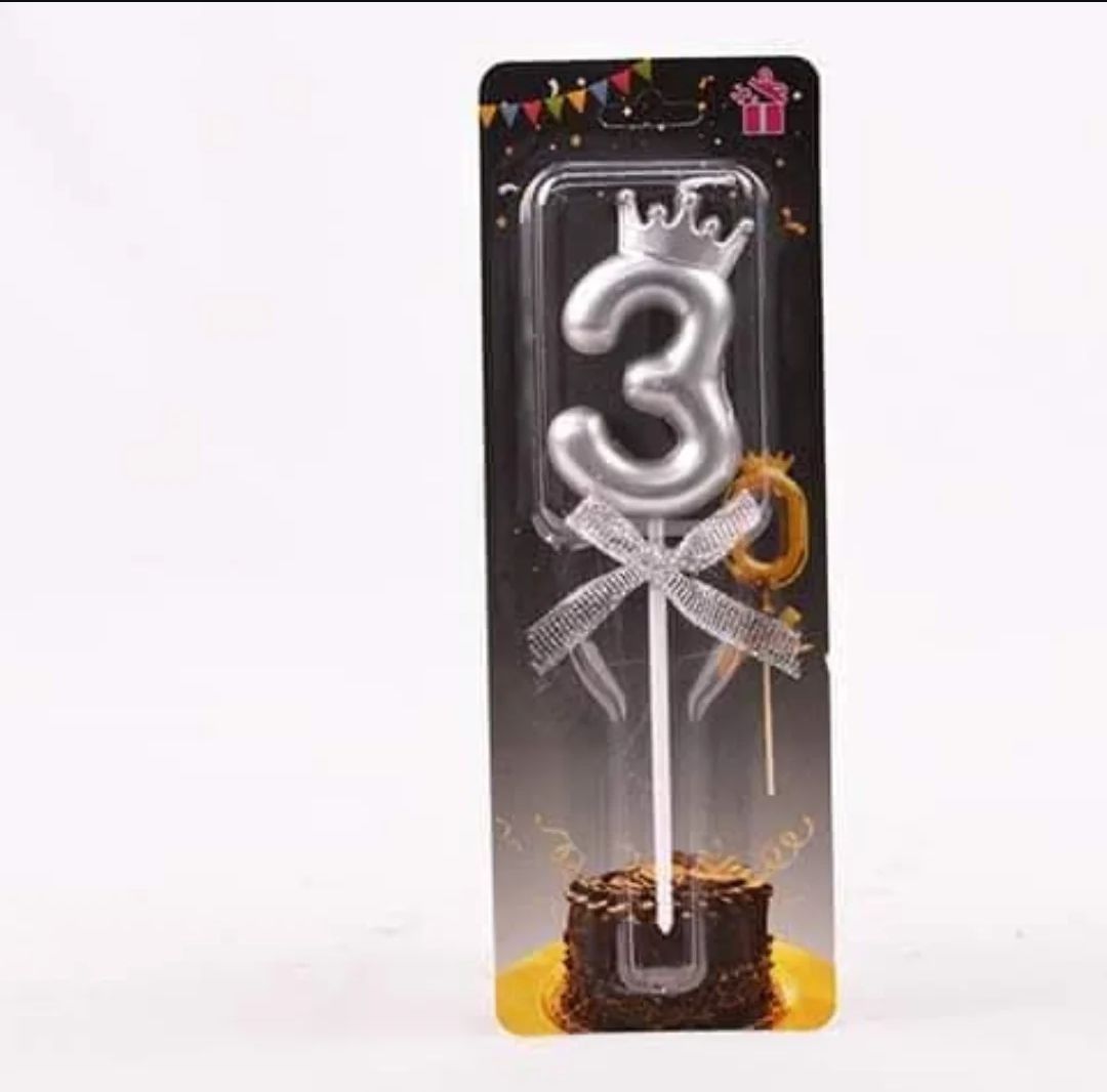 Number 3 Silver Crown Candle
