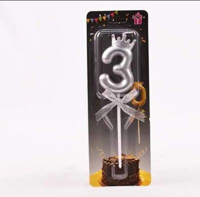 Number 3 Silver Crown Candle