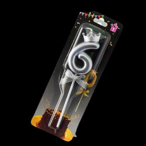 Number 6 Silver Crown Candle