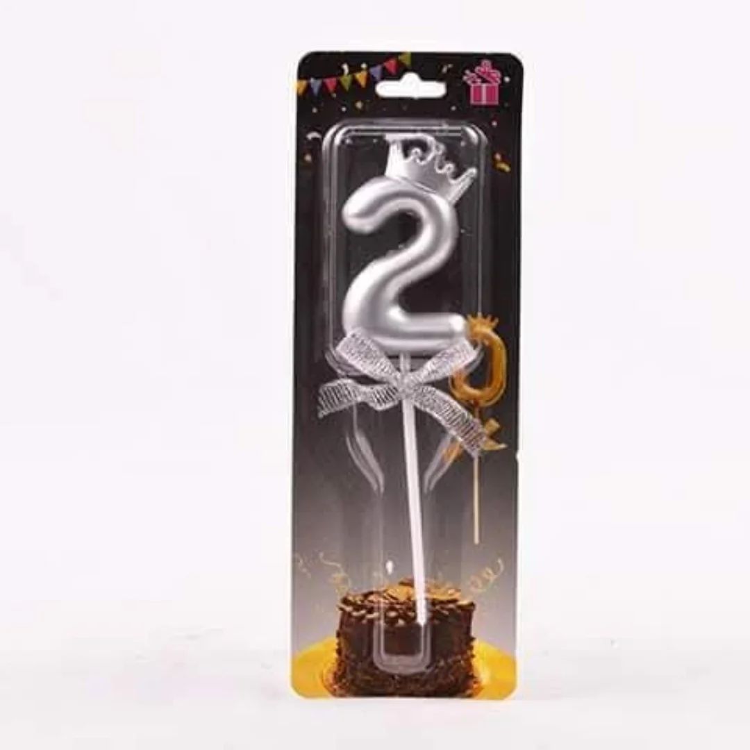 Number 2 Silver Crown Candle