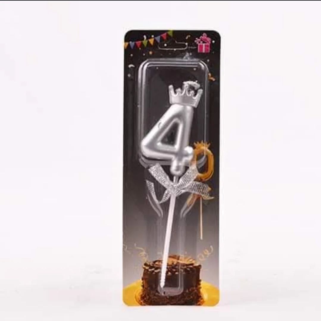 Number 4 Silver Crown Candle