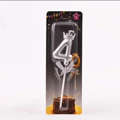 Number 4 Silver Crown Candle