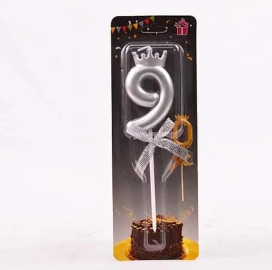 Number 9 Silver Crown Candle