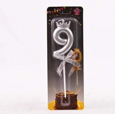 Number 9 Silver Crown Candle