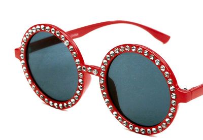 Red Round Rhinestone Party Glasses